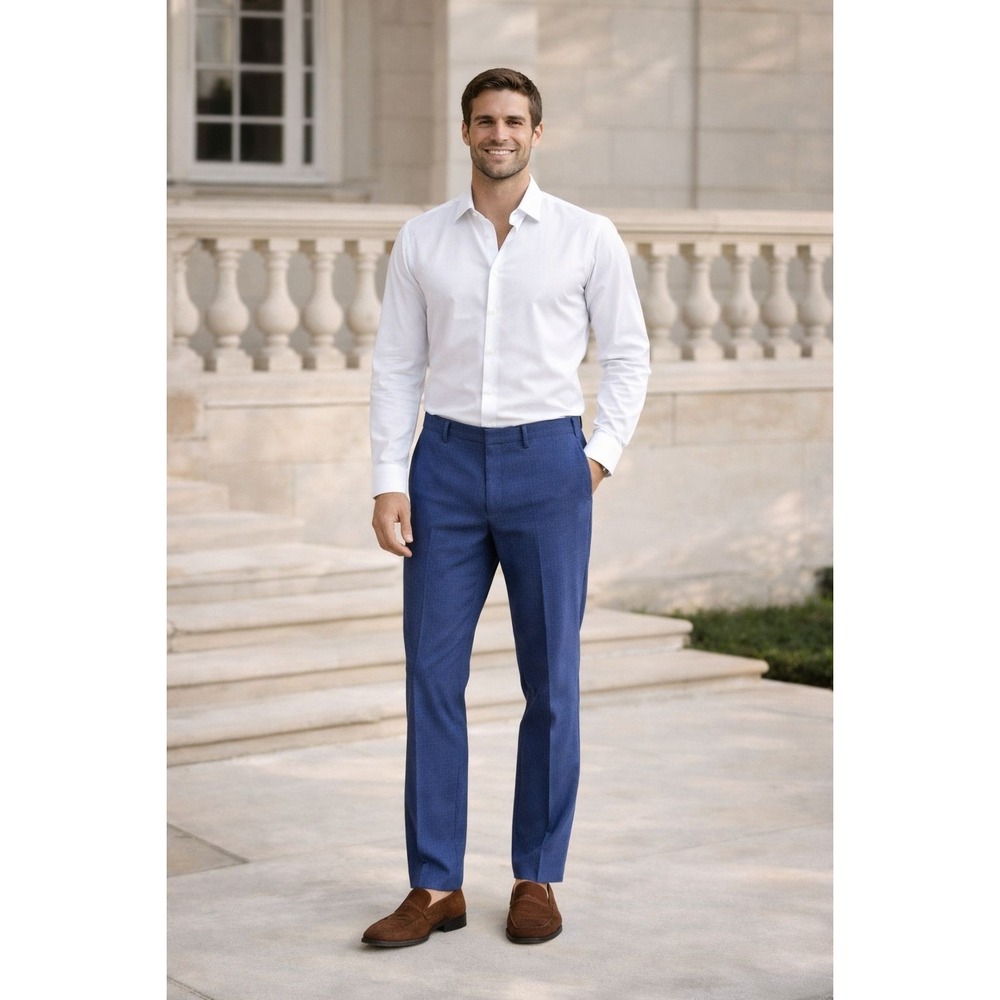 HUGO BOSS Blue Dress Pants 32R Slim Fit Virgin Wool Flat Front Men's 10196745